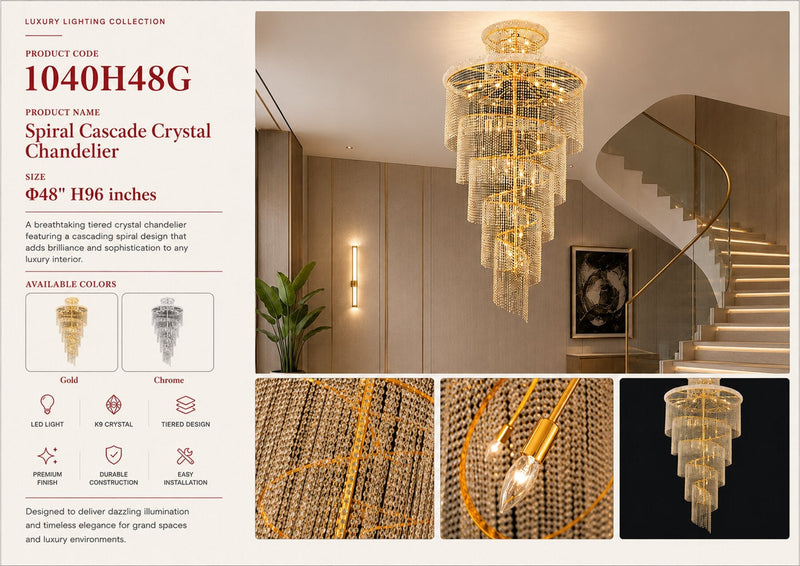 1040H48G 48 X 96 - GOLD SPIRAL HANGING CHANDELIER - 210000004172