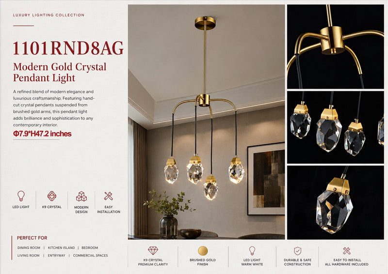 1101RND8AG 8"X48" MODERN GLASS DROP (4 CRYSTAL DROP) - 210000007879