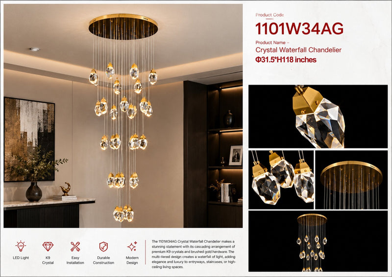 1101W34AG 34"X118" MODERN GLASS DROP (30 CRYSTAL DROP) - 210000007869