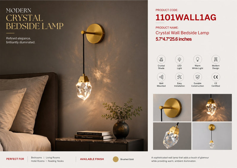 1101WALL1AG 6"X5"X26" MODERN GLASS DROP (1 CRYSTAL DROP) - 210000007881
