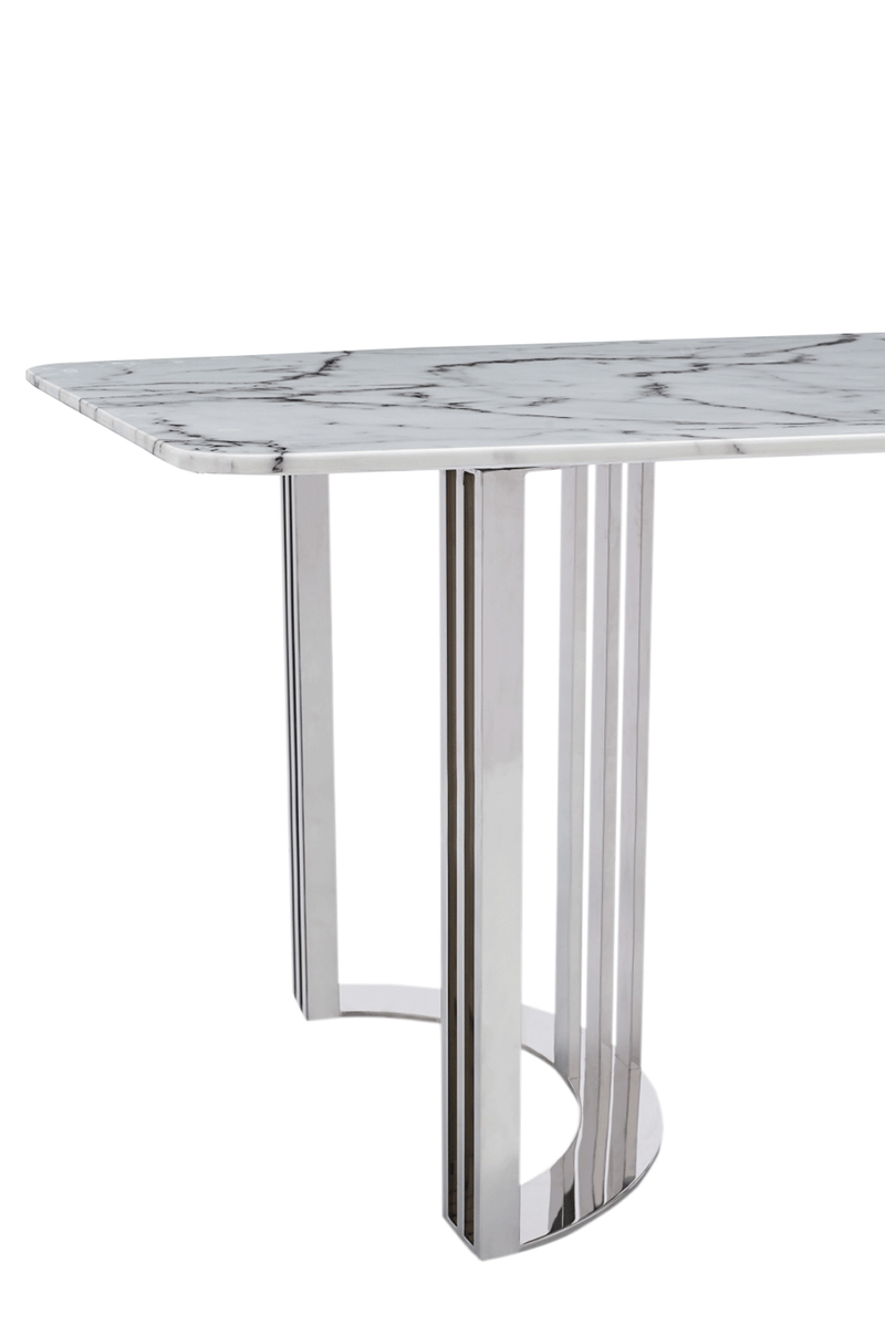 131 Silver Marble Dining Table With 1218 Swivel Chairs Set - p14495