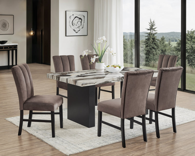 Vega Black/Brown Faux Marble Dining Set from Crown Mark - Lara Furniture