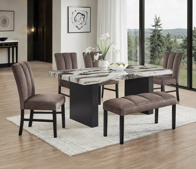Vega Black/Brown Faux Marble Dining Set from Crown Mark - Lara Furniture