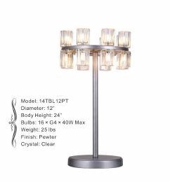 14TBL12PT 12" X 24" KYOTO PEWTER TABLE LAMP - 210000006544