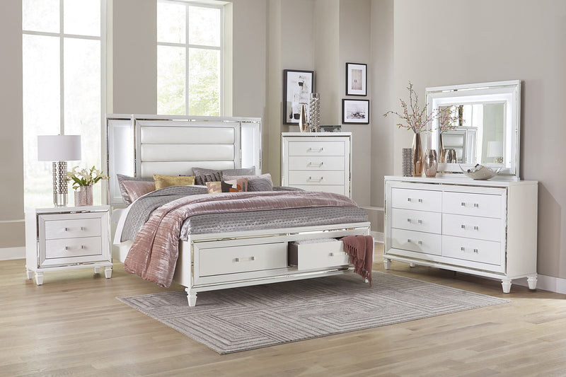 Tamsin White LED Upholstered Storage Platform Bedroom Set - Lara FurnitureBedroom Set