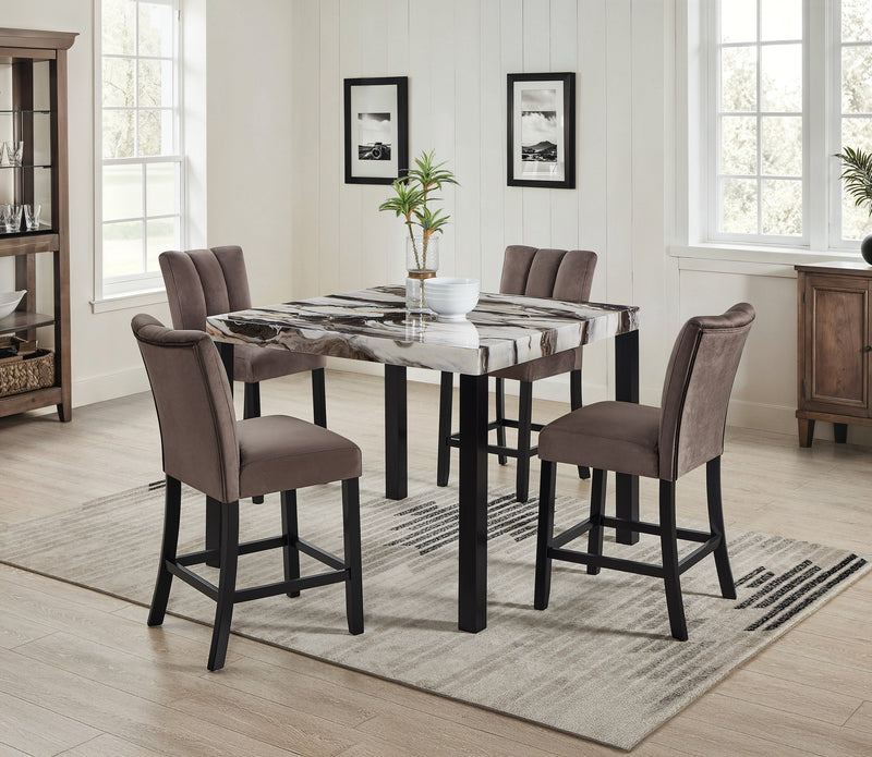 Vega Black/Brown Faux Marble Counter Height Set from Crown Mark - Lara Furniture