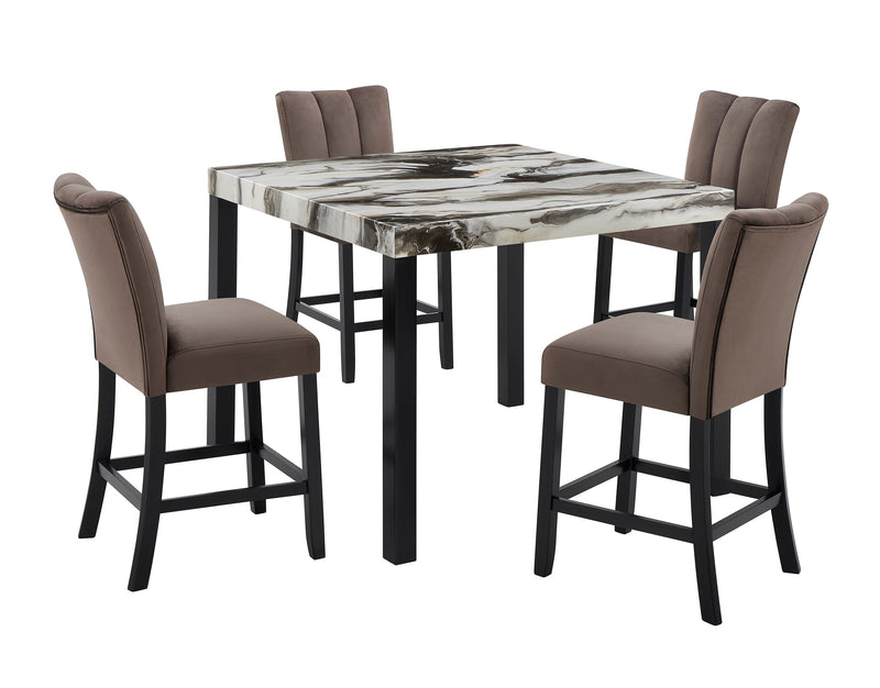 Vega Black/Brown Faux Marble Counter Height Set from Crown Mark - Lara Furniture