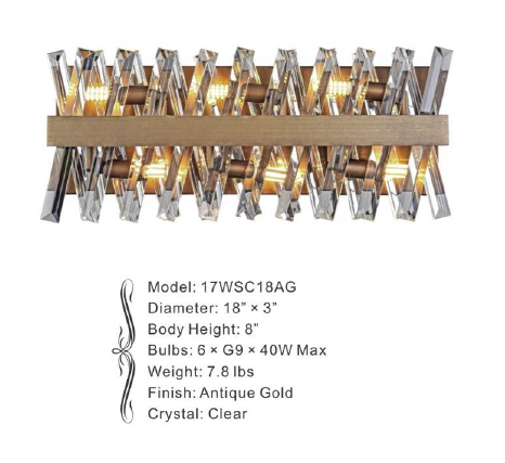 17WSC18AG 18" X 3" MONTREUX ANTIQUE GOLD WALL SCONCE - 210000006494