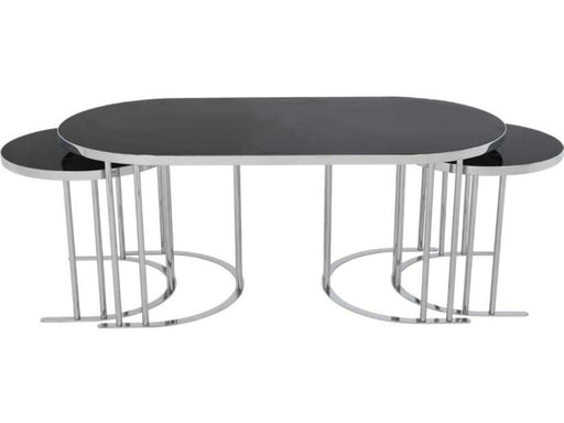 2+1 Coffee Table Silver Legs - Black Plain Top - 126-SC283-CT-R