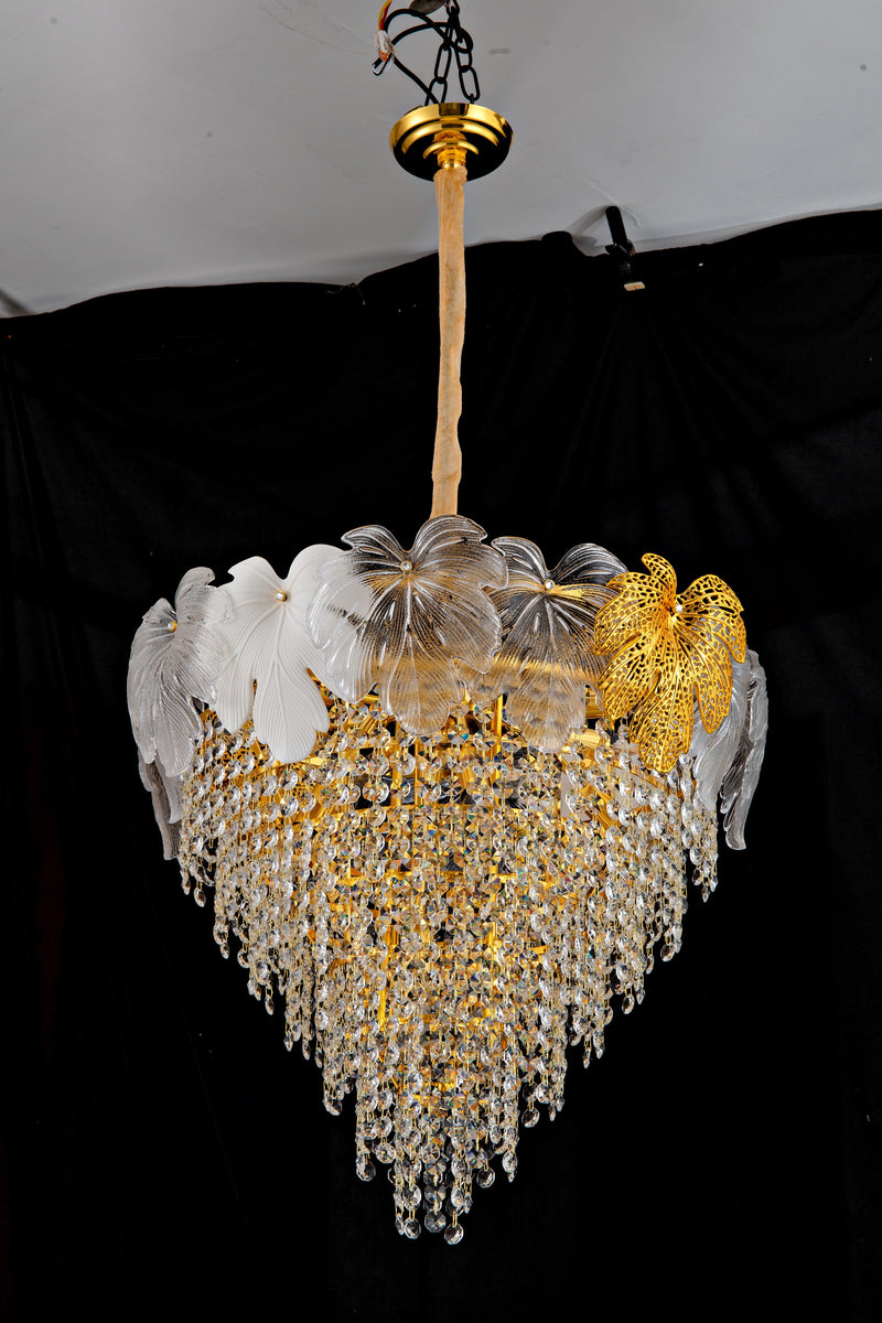 2019W24G 24"X23" MURANO AND PORCELAIN HANDMADE ROUND LEAF COMBO CHANDELIER - 210000007854