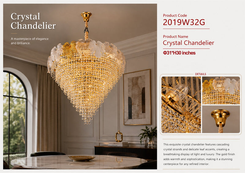 2019W32G 31"X30" MURANO AND PORCELAIN HANDMADE ROUND LEAF COMBO CHANDELIER - 210000007856