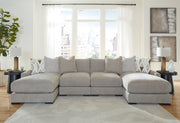 Aslan Court 4-Piece Sectional with Ottoman in Pebble from Ashley - Lara Furniture