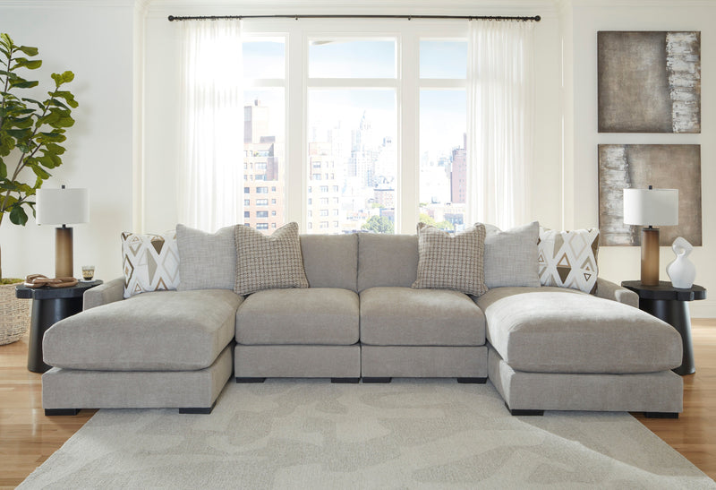 Aslan Court 4-Piece Sectional with Ottoman in Pebble from Ashley - Lara Furniture