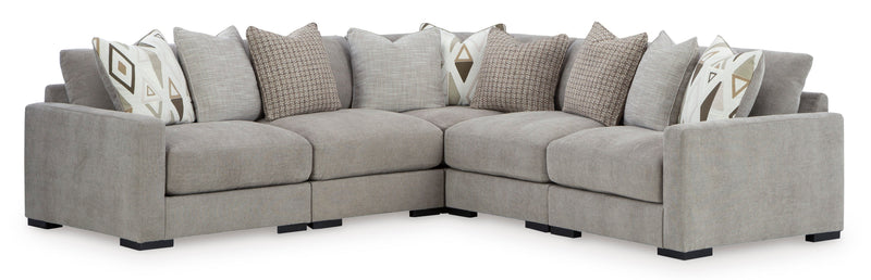 Aslan Court 5-Piece Sectional with Ottoman in Pebble from Ashley - Lara Furniture