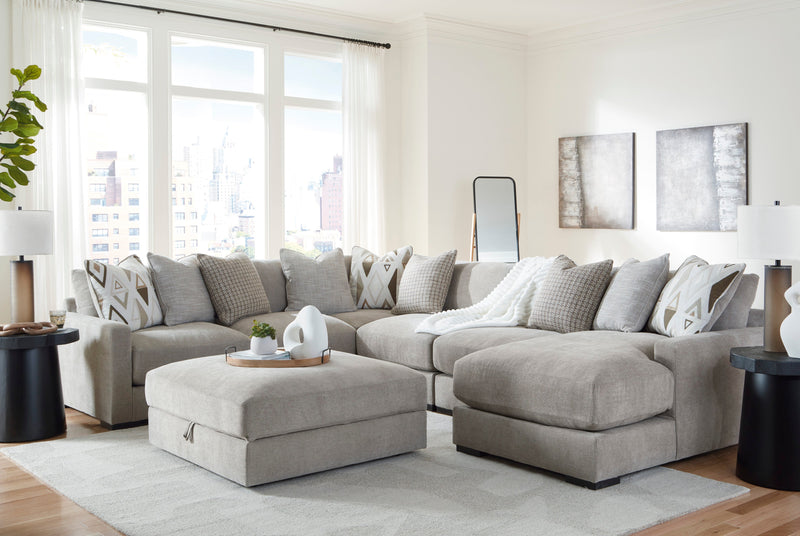 Aslan Court 6-Piece Sectional with Ottoman in Pebble from Ashley - Lara Furniture