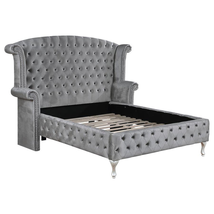 Deanna Upholstered  Tufted Gray Queen Platform Bed