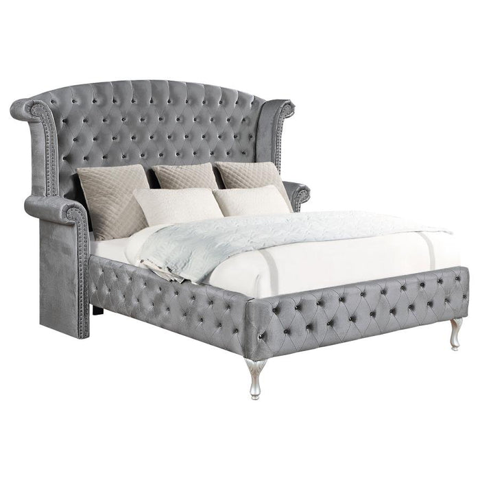 Deanna Upholstered  Tufted Gray Queen Platform Bed