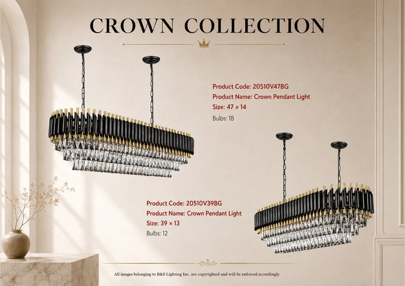 2051OV47BG 47 X 14 L18 BLACK AND GOLD CROWN STYLE CHANDELIER - 210000007413