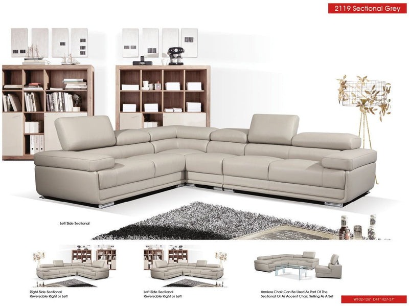 2119 Sectional Light Grey - Lara FurnitureSectional