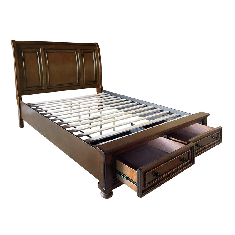 Cumberland Brown Cherry Sleigh Storage Platform Bedroom Set - Lara FurnitureBedroom Set
