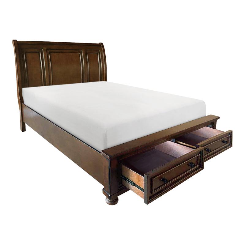 Cumberland Brown Cherry Sleigh Storage Platform Bedroom Set - Lara FurnitureBedroom Set
