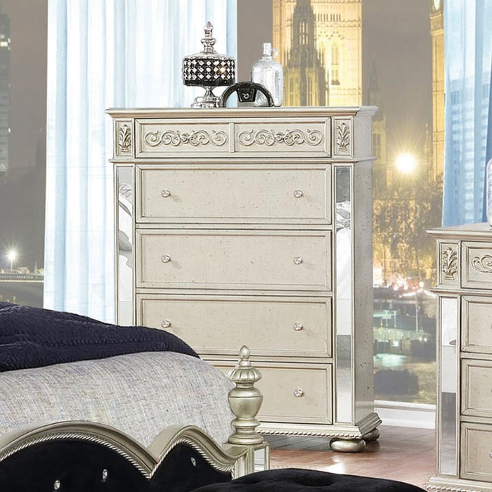 Heidi 5-piece Queen Tufted Upholstered Bedroom Set Metallic Platinum With Bench
