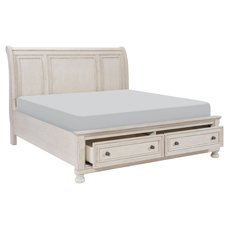 Bethel Wire Brushed White Sleigh Storage Platform Bedroom Set - Lara FurnitureBedroom Set