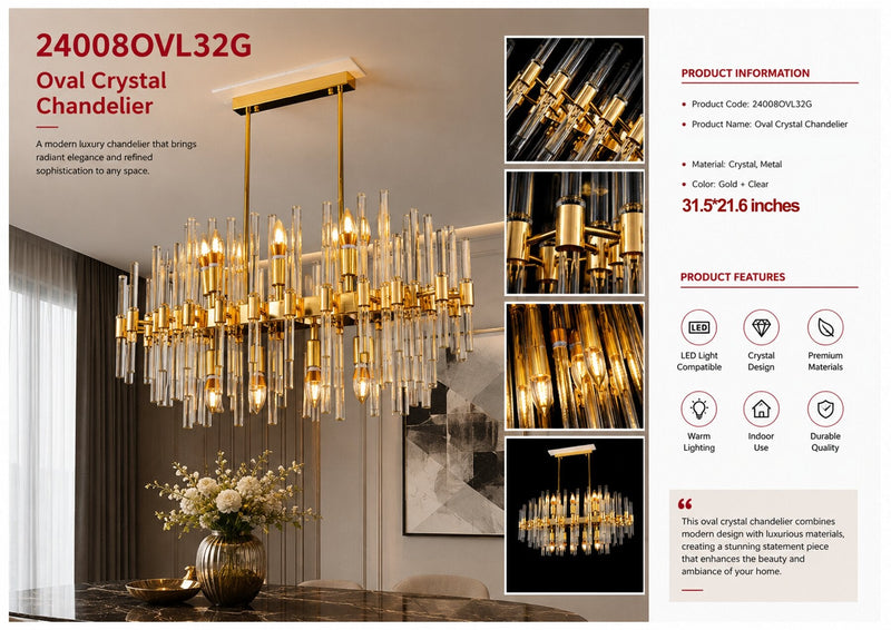 24008OVL32G 32"X22" 16L TRANSITIONAL CHANDELIER - 210000007864