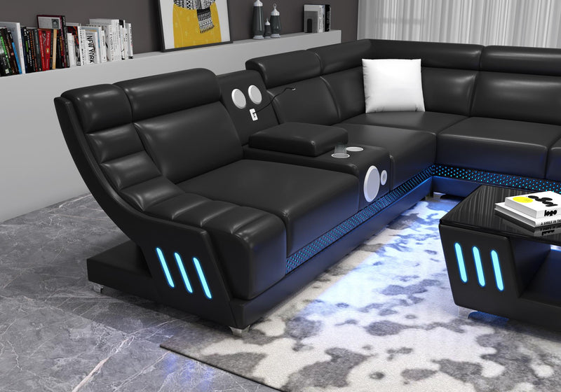 3 PC Sectional with Console, Bluetooth Speaker, Multi Color LED, USB Charger, Reading Light, Cup Holder - S195-Sectional