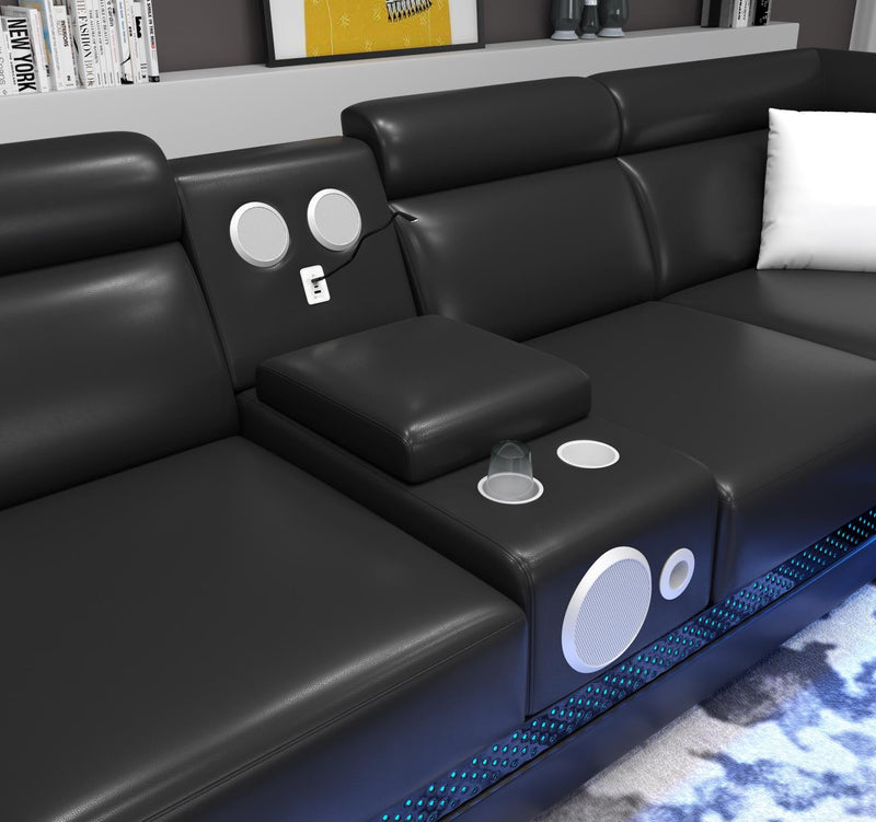 3 PC Sectional with Console, Bluetooth Speaker, Multi Color LED, USB Charger, Reading Light, Cup Holder - S195-Sectional