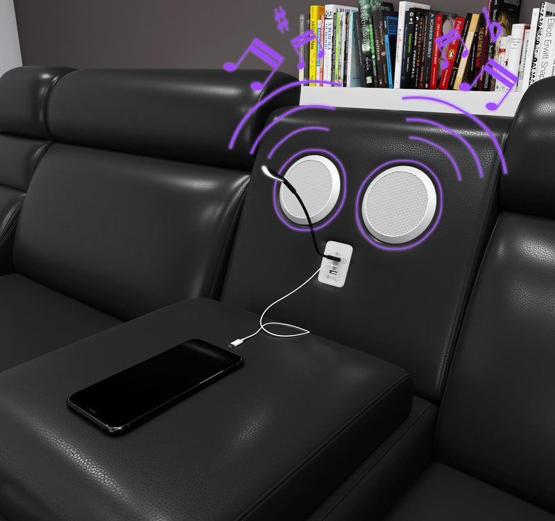 3 PC Sectional with Console, Bluetooth Speaker, Multi Color LED, USB Charger, Reading Light, Cup Holder - S195-Sectional