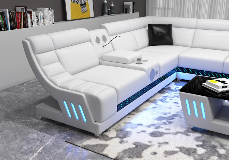 3 PC Sectional with Console, Bluetooth Speaker, Multi Color LED, USB Charger, Reading Light, Cup Holder - S197-Sectional