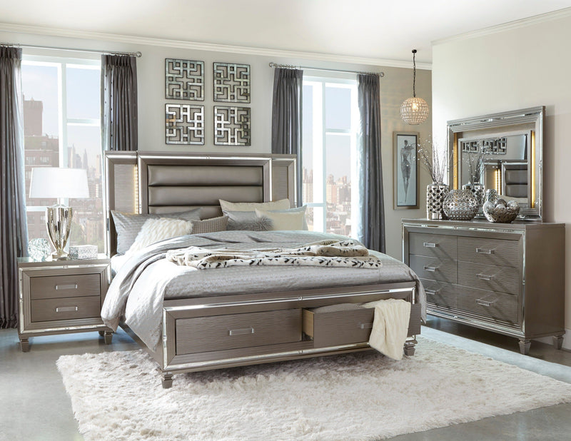 Tamsin Silver/Gray Metallic LED Upholstered Storage Platform Bedroom Set - Lara FurnitureBedroom Set