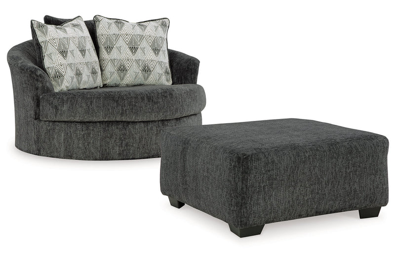 Biddeford Shadow Oversized Swivel Chair and Ottoman -  Ashley - Lara Furniture
