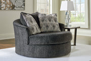 Biddeford Shadow Oversized Swivel Chair and Ottoman -  Ashley - Lara Furniture