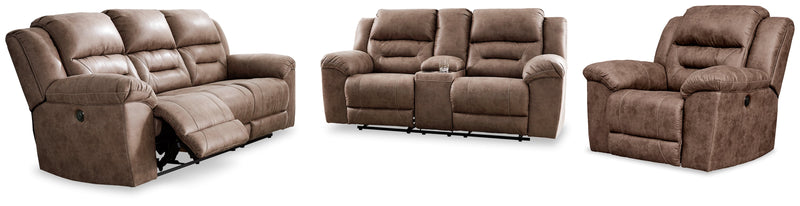 Stoneland Power Reclining Sofa, Loveseat and Recliner in Fossil from Ashley - Lara Furniture