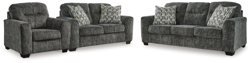 Lonoke Gunmetal Sofa, Loveseat and Oversized Chair from Ashley - Lara Furniture