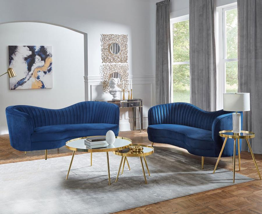 Sophia Upholstered Channel Tufted Blue Living Room Set