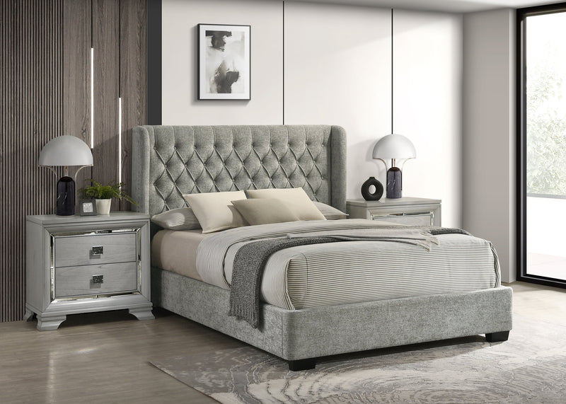 Daphne Light Gray Tweed Upholstered King Bed from Crown Mark - Lara Furniture