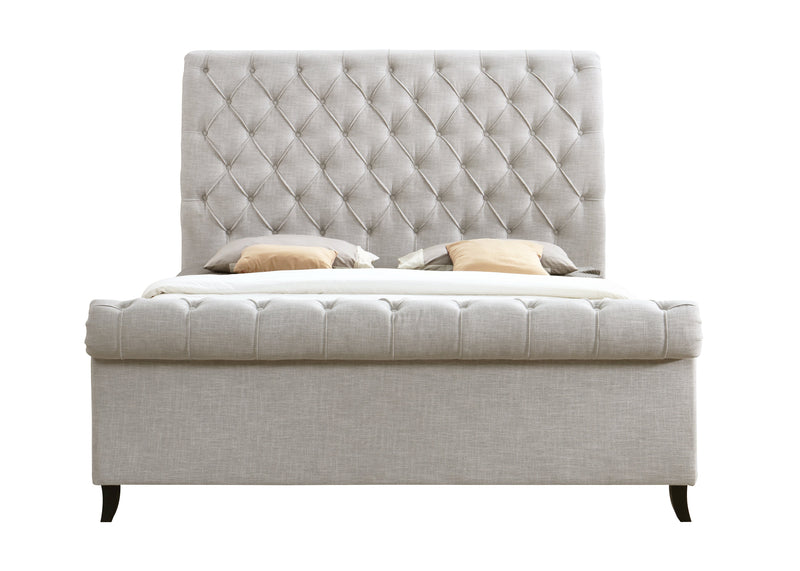 Kate Light Gray King Upholstered Sleigh Platform Bed from Crown Mark - Lara Furniture