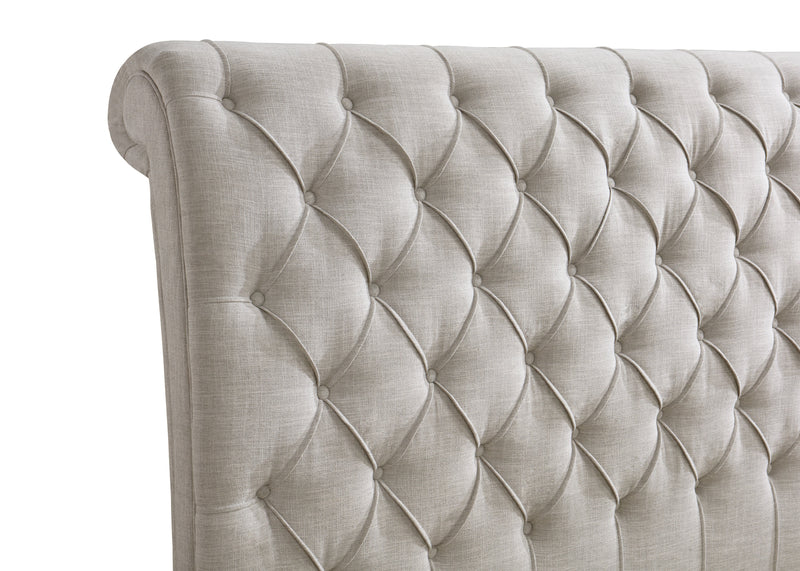 Kate Light Gray King Upholstered Sleigh Platform Bed from Crown Mark - Lara Furniture