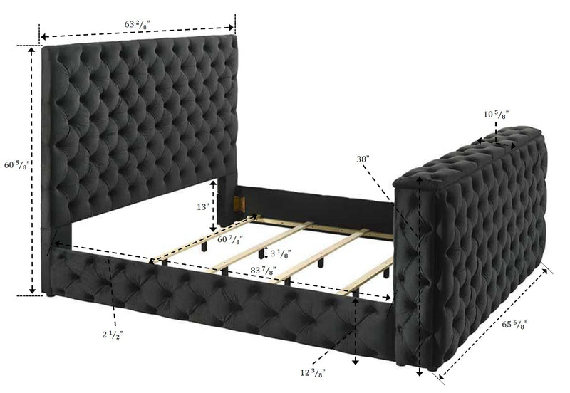 Josephine Black Queen Upholstered Panel Bed with TV Lift from Crown Mark - Lara Furniture