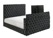 Josephine Black King Upholstered Panel Bed with TV Lift from Crown Mark - Lara Furniture
