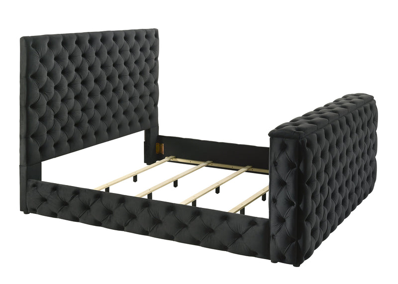Josephine Black Queen Upholstered Panel Bed with TV Lift from Crown Mark - Lara Furniture