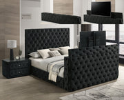 Josephine Black King Upholstered Panel Bed with TV Lift from Crown Mark - Lara Furniture