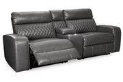 Samperstone Gray 3-Piece Power Reclining Sectional Loveseat -  Ashley - Lara Furniture