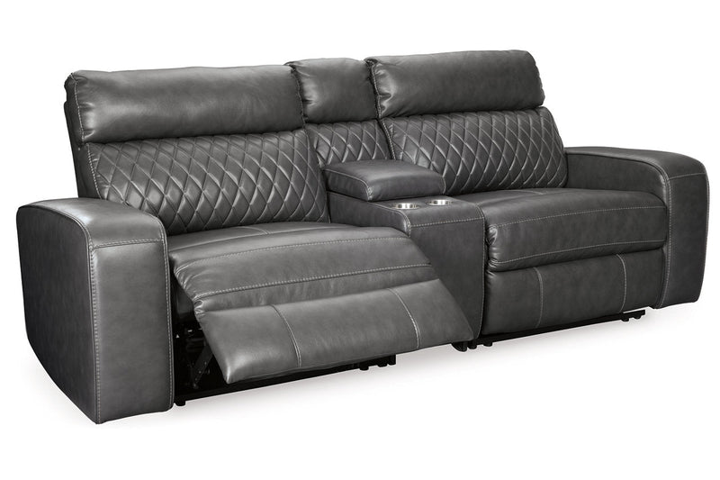 Samperstone Gray 3-Piece Power Reclining Sectional Loveseat -  Ashley - Lara Furniture