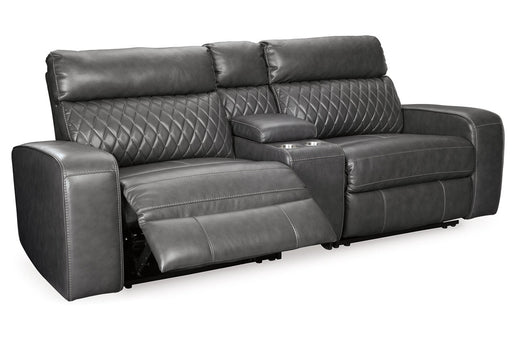 Samperstone Gray 3-Piece Power Reclining Sectional Loveseat -  Ashley - Lara Furniture