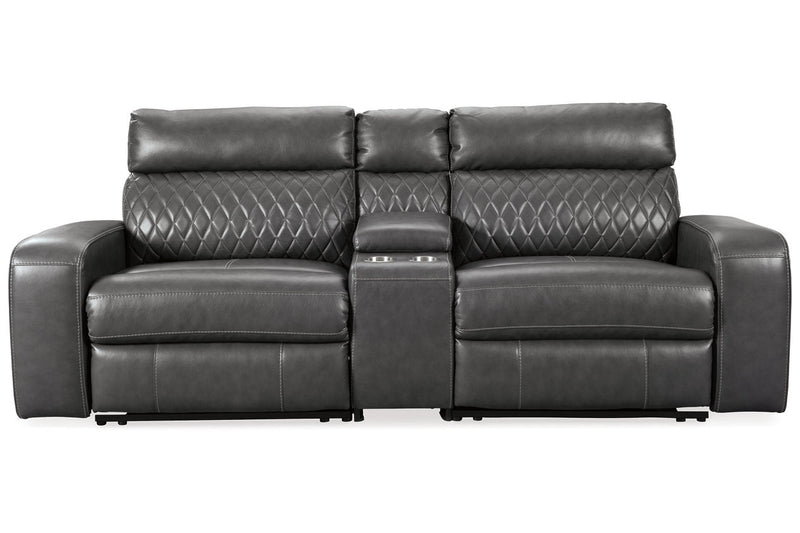 Samperstone Gray 3-Piece Power Reclining Sectional Loveseat -  Ashley - Lara Furniture