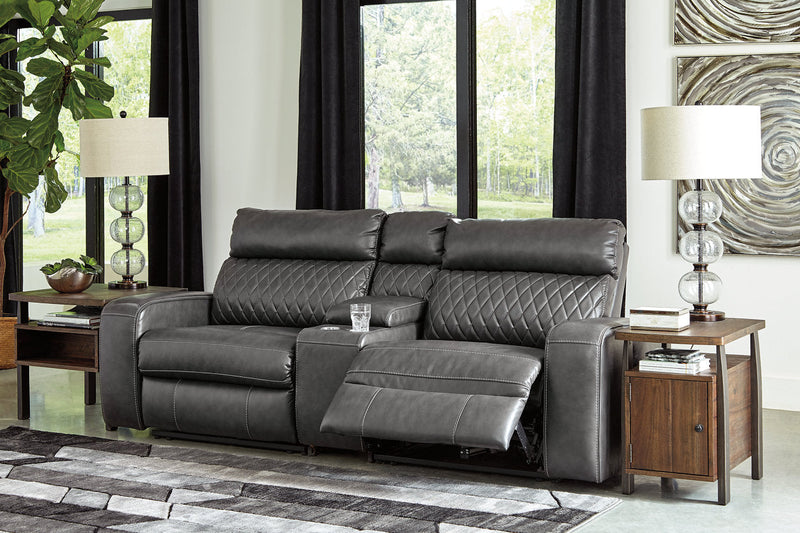 Samperstone Gray 3-Piece Power Reclining Sectional Loveseat -  Ashley - Lara Furniture